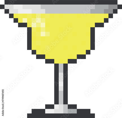 Cocktail drink - pixel art. Martini glass - retro design for parties, holidays, and events. Isolated vector illustration on a transparent background.
