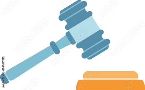 Blue gavel and orange sounding block on white background flat illustration judge justice