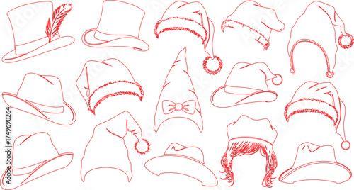 Outlined Hats Collection Top Hats, Santa Hats, Cowboy Hats, and Novelty Headwear Design