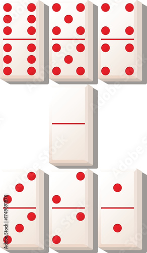 Isometric domino tile set doubles white and red color - vector illustration