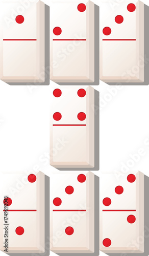 Isometric domino tile set low number mix white and red color - vector illustration