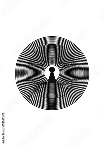 Abstract keyhole symbol in black concentric circular pattern representing focus and mystery
