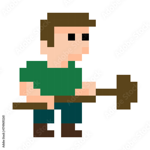 Man Gardening With Shovel Pixel Art