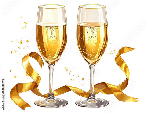 Two champagne flutes filled with bubbly, celebratory