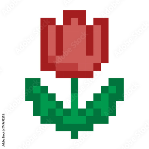 Red Tulip Flower Pixel Art