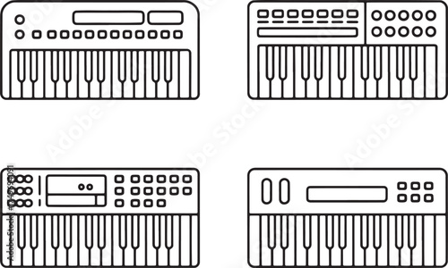 Set of Piano Icon Outline vector illustration isolated On Transparent Background