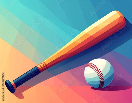 Baseball Bat and Ball: A dynamic image capturing a baseball bat and ball, emblematic of the sport's energy and precision. The bat is poised for action near a baseball, on a gradient color background.