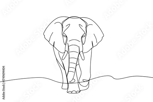Continuous line drawing of an elephant walking on the ground  