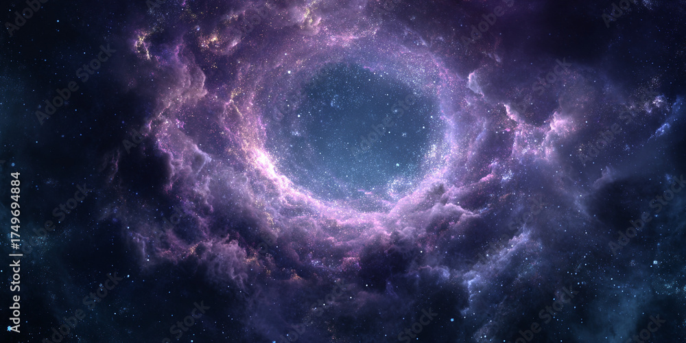 Naklejka premium Purple nebula swirling clouds cosmic galaxy astronomy science background design fantasy universe - AI generated