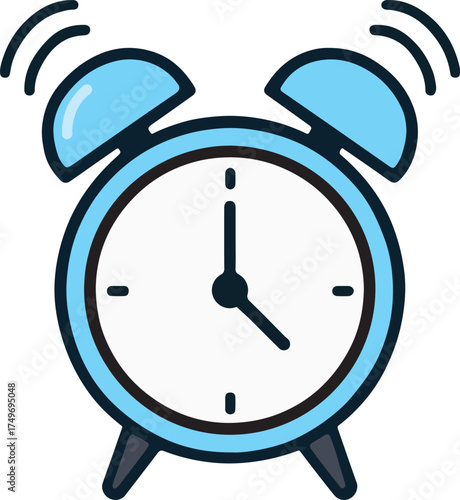 Blue Classic Alarm Clock Ringing Cartoon Vector Illustration