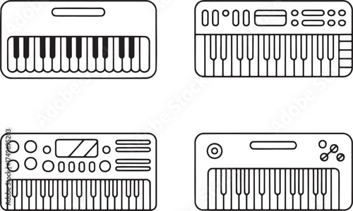 Set of Piano Icon Outline vector illustration isolated On Transparent Background