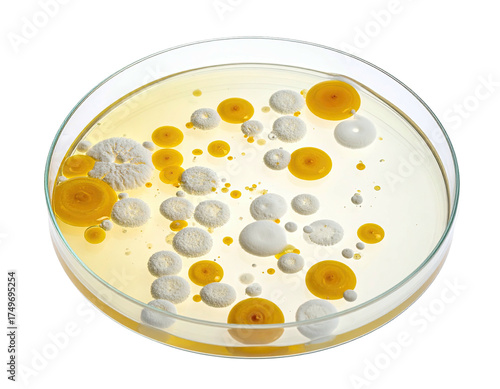 Petri dish with colorful microbial colonies