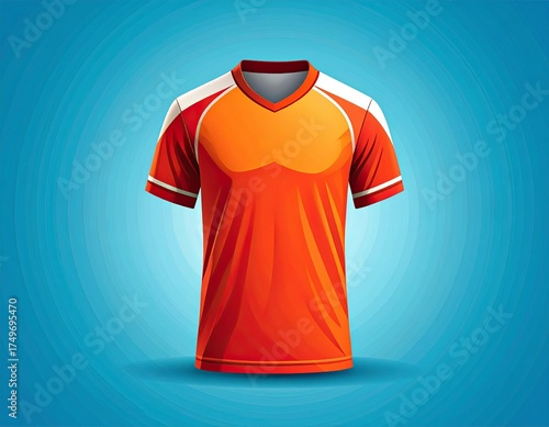 Vibrant Jersey: A dynamic, sporty jersey, showcasing bold orange and white accents against a blue background, perfect for conveying a sense of energy and competition.