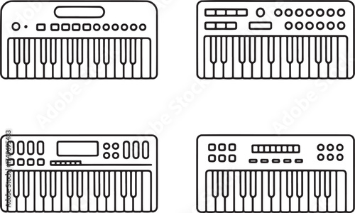 Set of Piano Icon Outline vector illustration isolated On Transparent Background