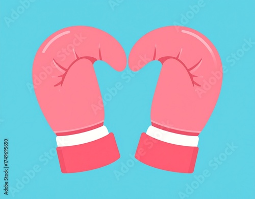 Love for Boxing: Pink boxing gloves, positioned in a heart shape, symbolize passion and love for boxing, set against a calming light blue backdrop.
