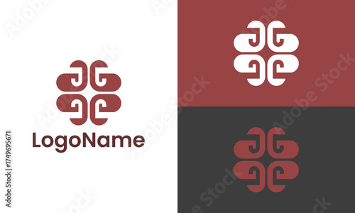 Abstract organic logo design with four swirling elements in a symmetrical pattern