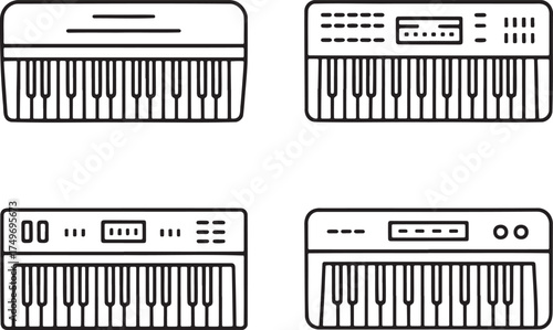Set of Piano Icon Outline vector illustration isolated On Transparent Background