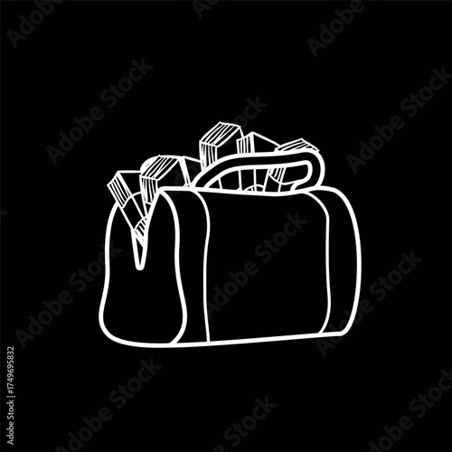 Hand Drawn Outline Doodle of a Bag Full of Money or Cash Stacks – Wealth, Crime, and Finance Concept Vector