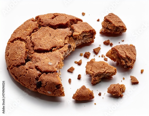 Broken Brown Sugar Cookie on White Background, Close-up Food Photography for Dessert or Snack Concepts.