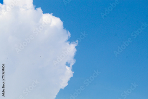 Fluffy white clouds floating under blue sky