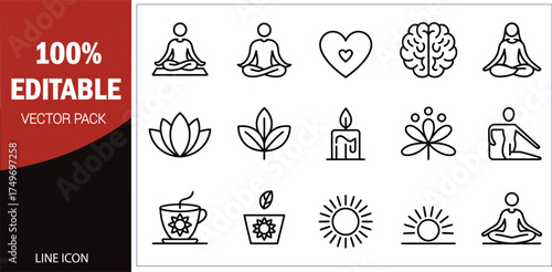 Line Icons for Yoga Meditation and Wellness lotus position