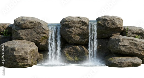 Center-Weighted Waterfall Stones with Silken Water in Stark White Space
