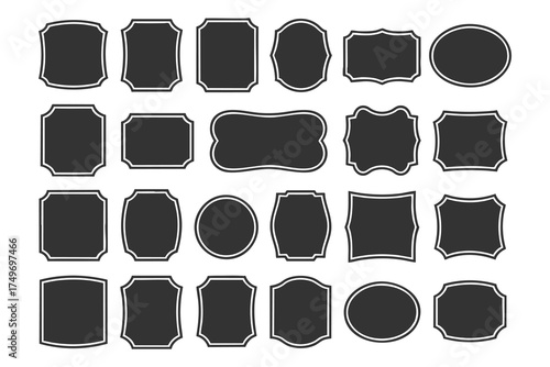 Collection of Vintage Label and Badge Frames, Assortment of Retro Black and White Borders, Set of Decorative Shaped Empty Labels, illustration, vector