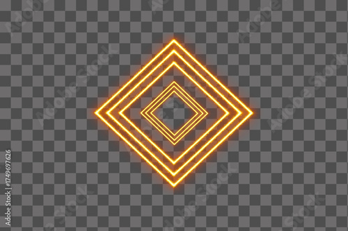 Glowing diamond shaped neon pattern with radiant concentric layers isolated transparent background PNG