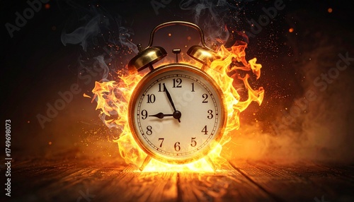 Wallpaper Mural Burning Alarm Clock on Fire: Urgency and Time Pressure Concept. Torontodigital.ca