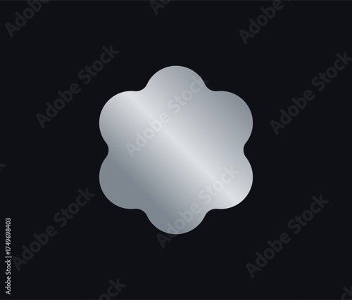 Original Flower Badge Sticker Label In Grey Holograph Gradient Style. Glossy Metallic Icon Logo Seal For Branding, Promo, Ecommerce UI, Shop Product Advertising. Vector Illustration