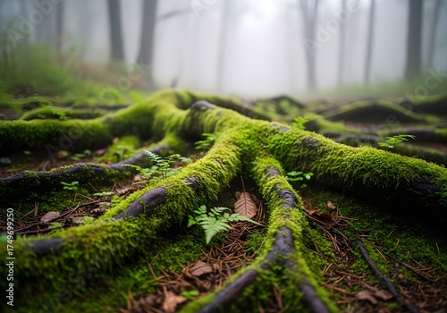 Wallpaper Mural Mossy Roots in Foggy Forest Floor Torontodigital.ca
