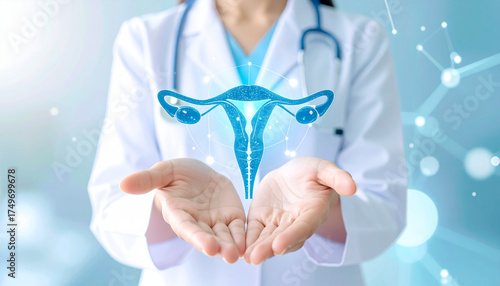 Wallpaper Mural Female doctor uterus ovaries reproductive system medical innovation healthcare gynecology holographic technology science fertility and wellness concept showing compassion and care Torontodigital.ca