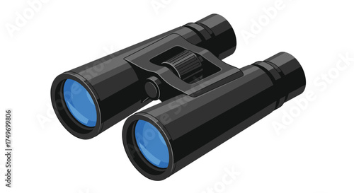 Portable black binoculars with blue lenses for outdoor activities observation and travel.