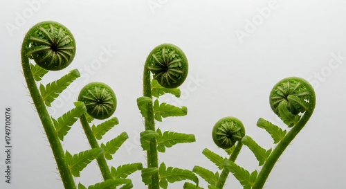 Young Unfurling Ferns Emerging with Delicate Spiral Tips