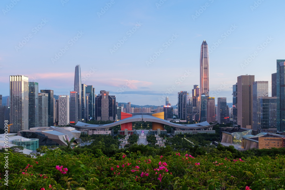 Obraz premium Evening Scenery of Civic Center, Futian District, Shenzhen, Guangdong ProvinceEvening Scenery of Civic Center, Futian District, Shenzhen, Guangdong Province