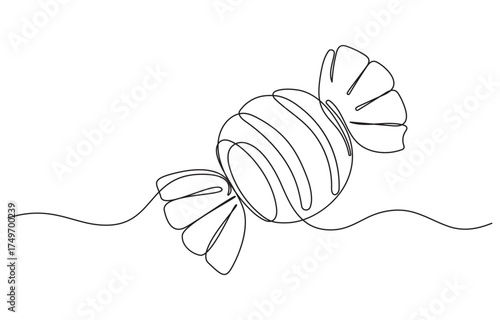 Candy in one continuous line drawing, Caramel and chocolate sweet in wrapper paper symbol for candy shop concept ,Candy in one continuous line drawing, 