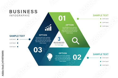 Triangular Business Infographic with 3 steps of Gradient Segments and Icons