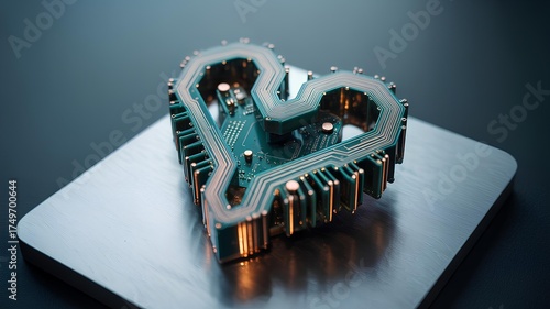 Concept illustrating the importance of ethical AI with a heart shaped circuit