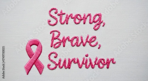Embroidered Pink Ribbon and Survivor Message breast cancer survivor