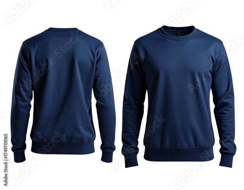 Navy blue sweatshirt, front and back view