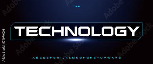 Technology geometric alphabet, extended sans serif letters, bold techno font for hitech modern logo, sport emphasis headline, contemporary typography, modern typographic design. Vector typeset.