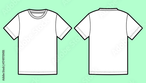 Simple Standard Fit Short Sleeve T-Shirt with Contrast Rib Neck Technical Flat