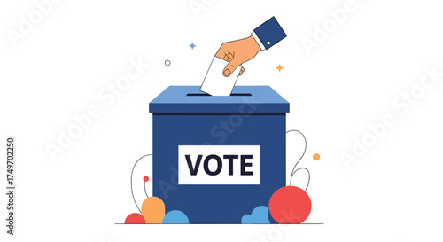 Casting a ballot in a blue vote box during an election.