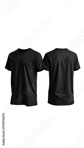 Blank black t-shirt mockup, front and back views