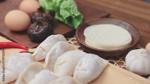 Chinese Dumplings with Fresh Ingredients for Winter New Year Cuisine Cooking