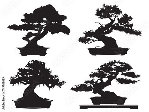 Decorative Bonsai Tree Illustration for Zen 2D Vector Line Art