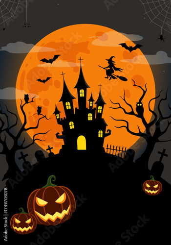 Eerie Halloween Background A Spooky Castle Under the Moonlight