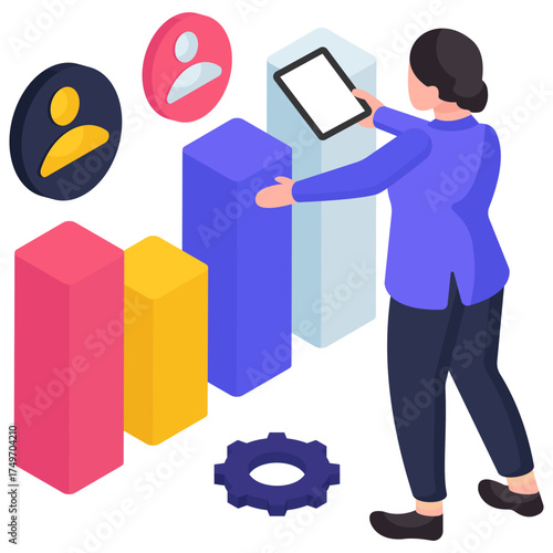 Employee ranking illustration in isometric design isolated on white background