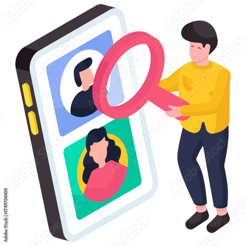 Avatar under magnifying glass, concept of headhunting 