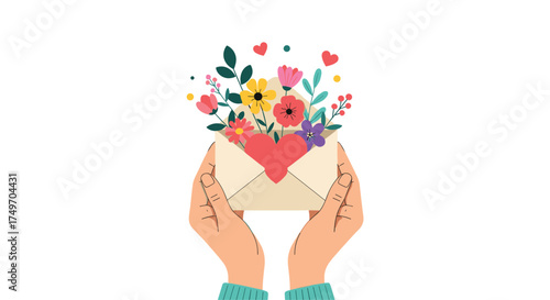 A loving message with flowers delivered by hands.